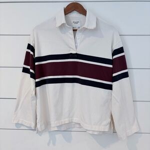 Abercrombie Rugby Polo Preppy Striped Long Sleeve Cream Burgundy XS